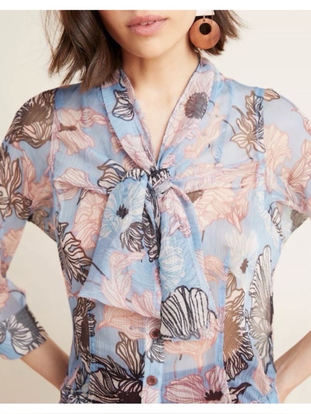 NWOT Anthropologie Byron Lars Floral Pastel Tie Blouse  Size 2